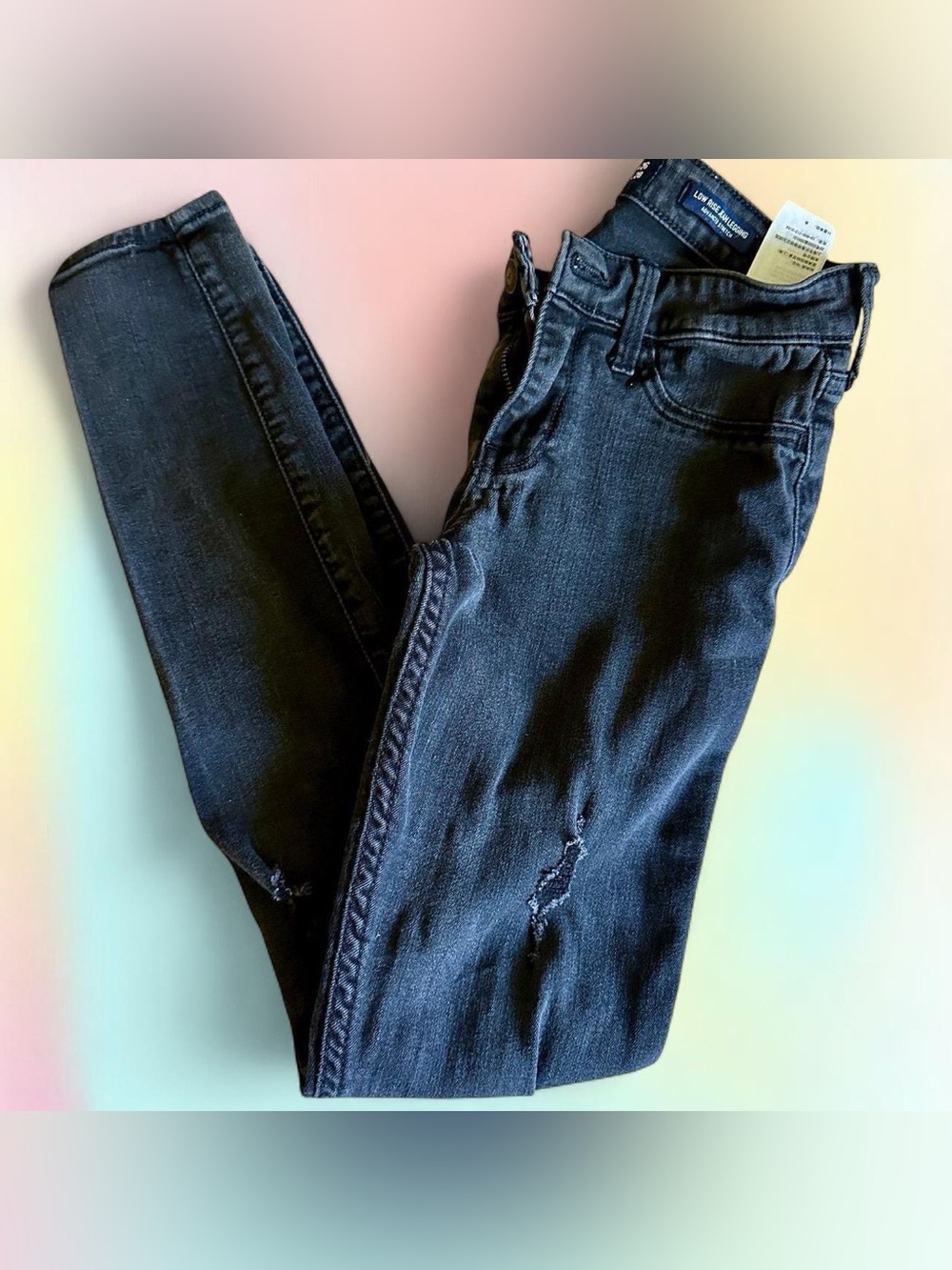 Hollister Co Low Rise Super Skinny Distressed Black Denim Jean Sz 3 (26 W, 28 L)